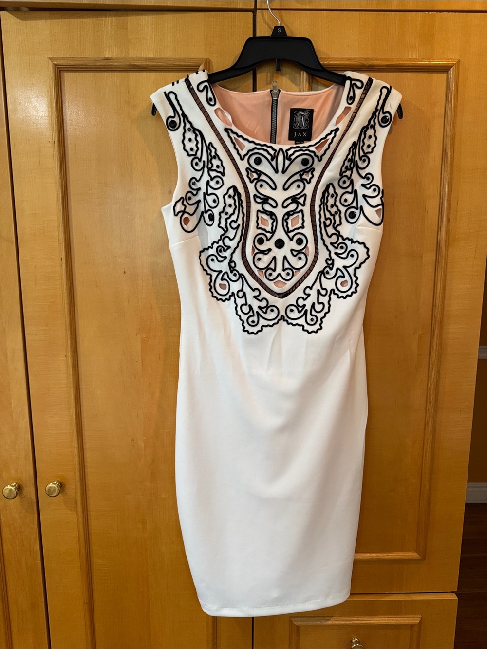 Jax White Midi Dress with Black Embroidery and Blush Lining